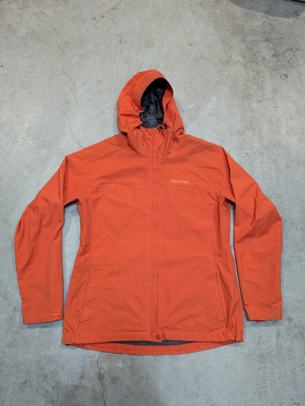 Marmot The Minimalist Goretex Jacket Women's L Orange Hooded Rain Jacket Flaws